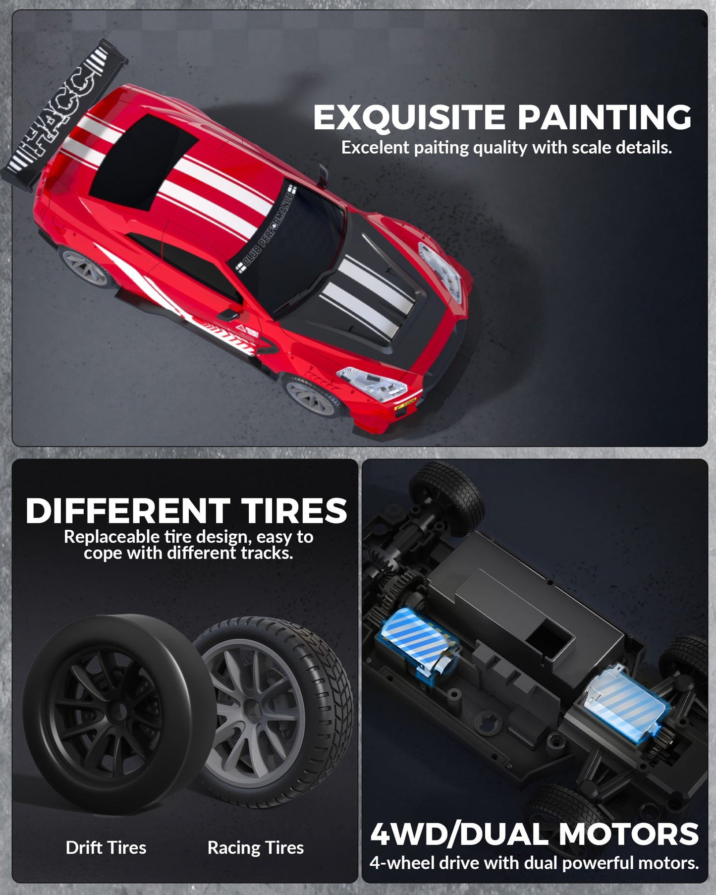 1:20 RC Drift Car 4WD, 2 Batteries, Dual Motor RED