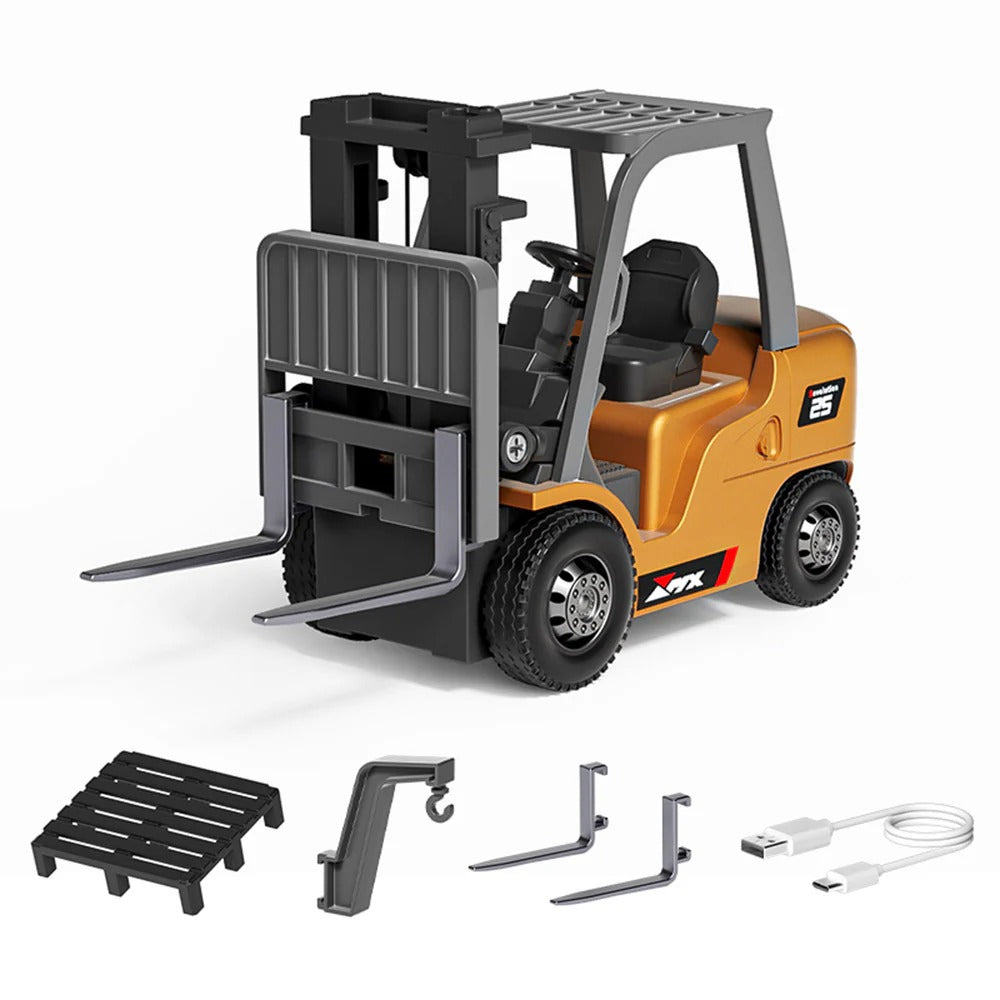 RC Forklift Remote Control Forklift with Flatbed Trailer Pullback Car 1/64 Scale 2.4G Kids Toy