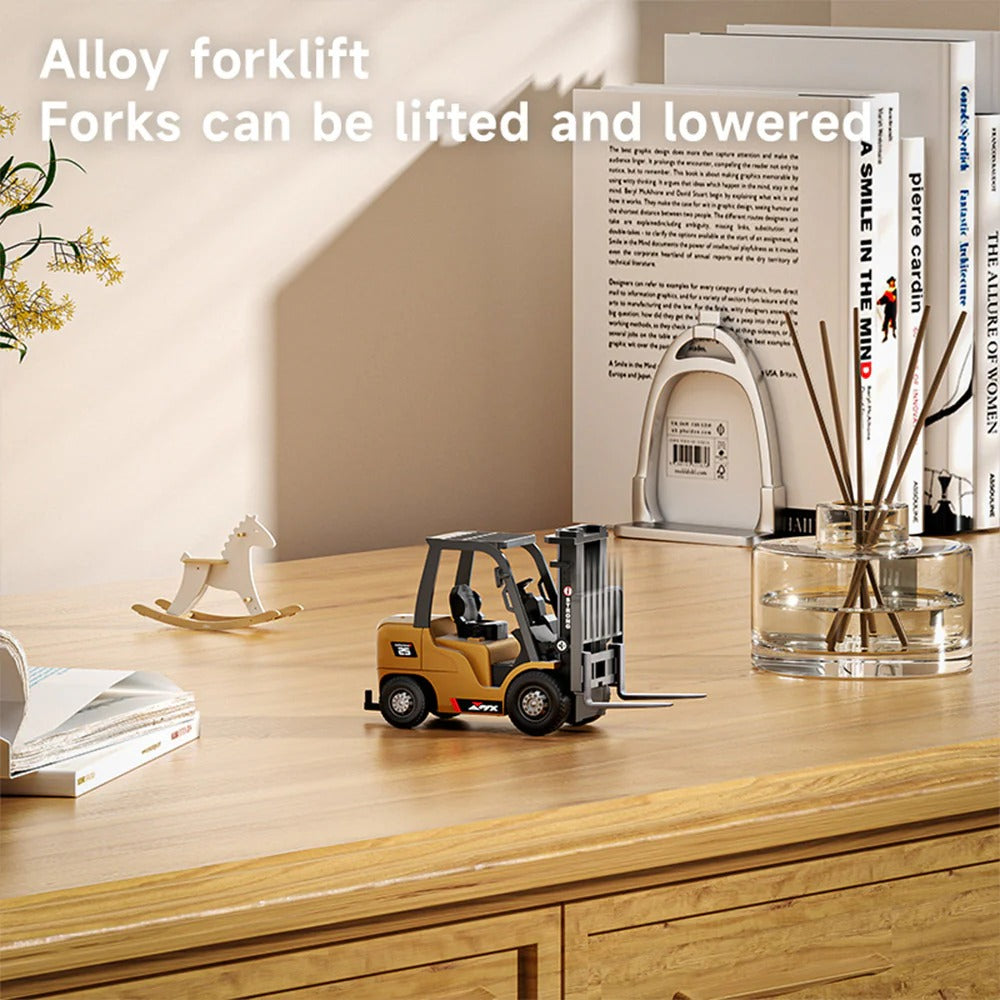 RC Forklift Remote Control Forklift with Flatbed Trailer Pullback Car 1/64 Scale 2.4G Kids Toy