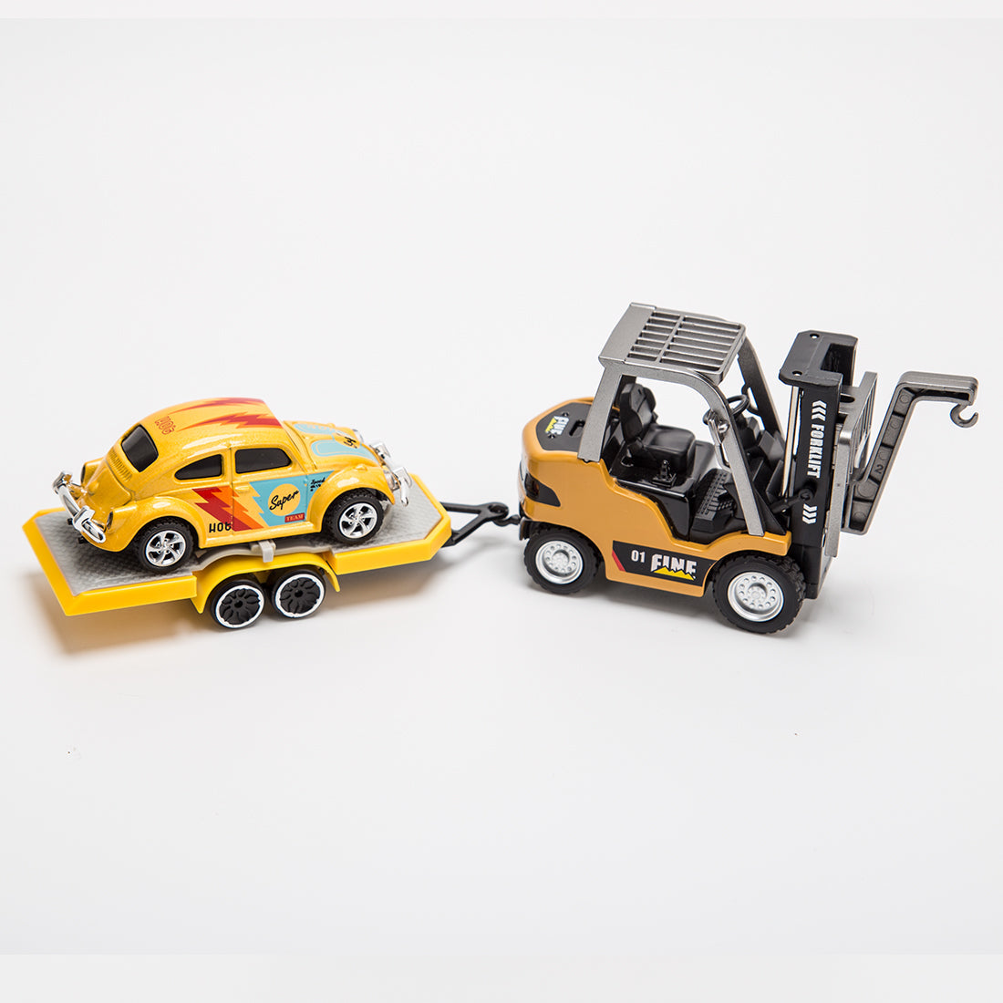 RC Forklift Remote Control Forklift with Flatbed Trailer Pullback Car 1/64 Scale 2.4G Kids Toy