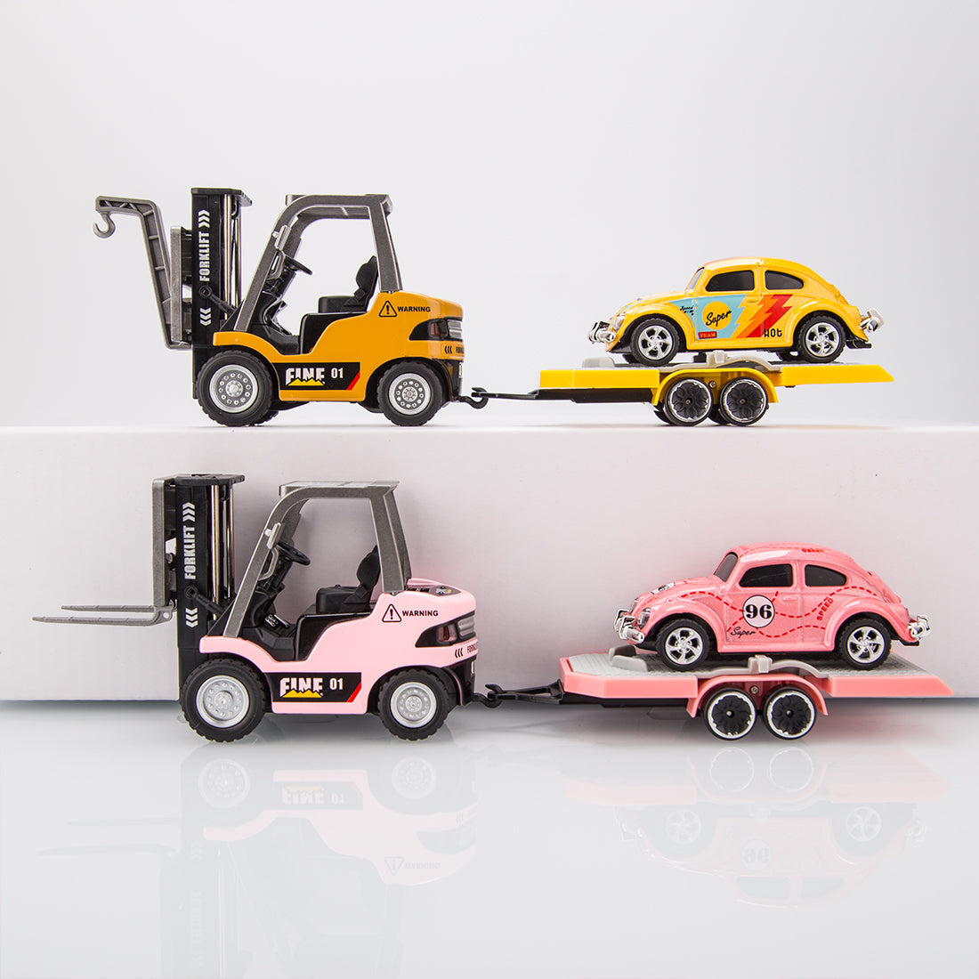 RC Forklift Remote Control Forklift with Flatbed Trailer Pullback Car 1/64 Scale 2.4G Kids Toy