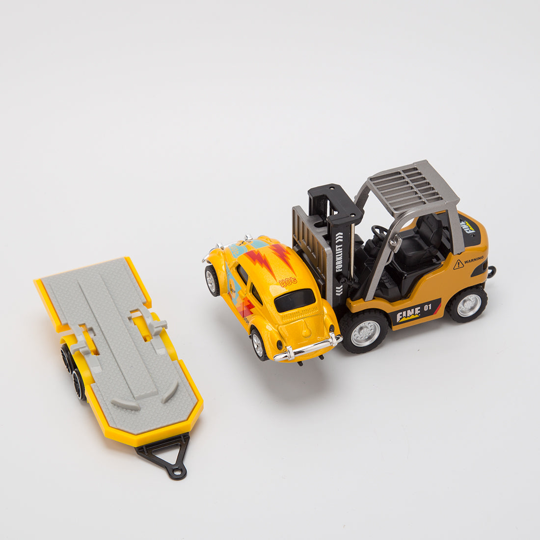 RC Forklift Remote Control Forklift with Flatbed Trailer Pullback Car 1/64 Scale 2.4G Kids Toy