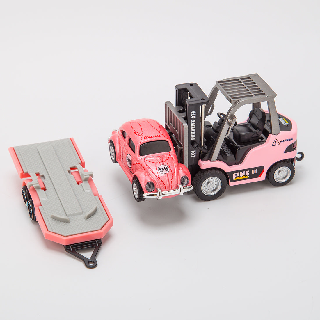 RC Forklift Remote Control Forklift with Flatbed Trailer Pullback Car 1/64 Scale 2.4G Kids Toy