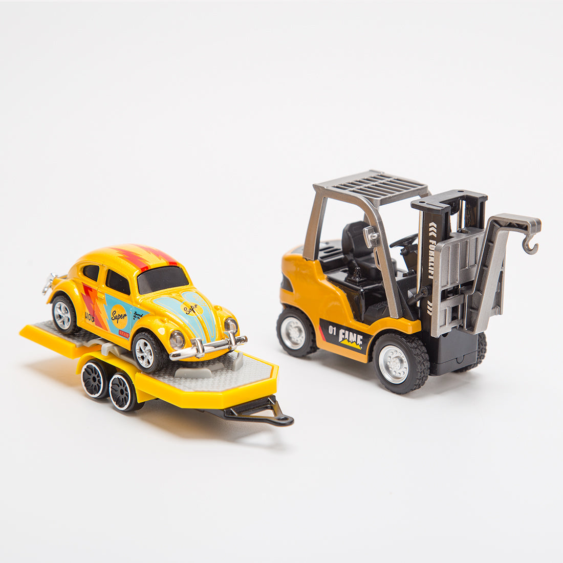 RC Forklift Remote Control Forklift with Flatbed Trailer Pullback Car 1/64 Scale 2.4G Kids Toy