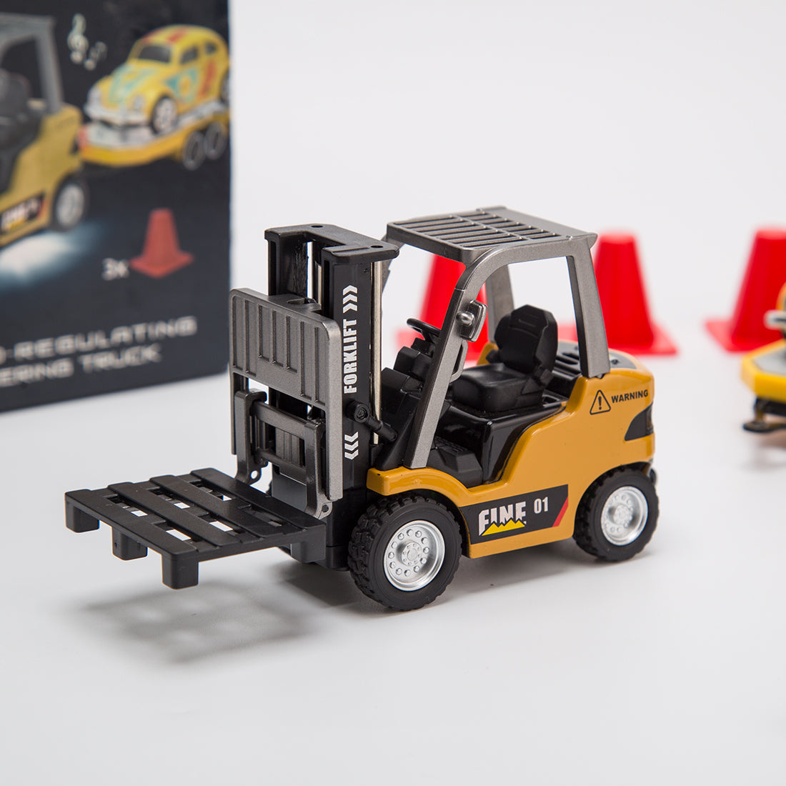 RC Forklift Remote Control Forklift with Flatbed Trailer Pullback Car 1/64 Scale 2.4G Kids Toy