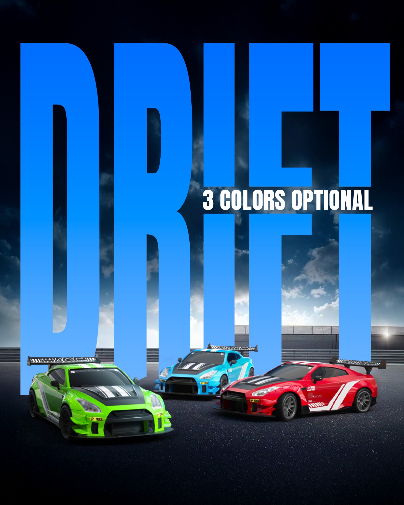 1:20 RC Drift Car 4WD, LED Light, 2 Batteries Blue