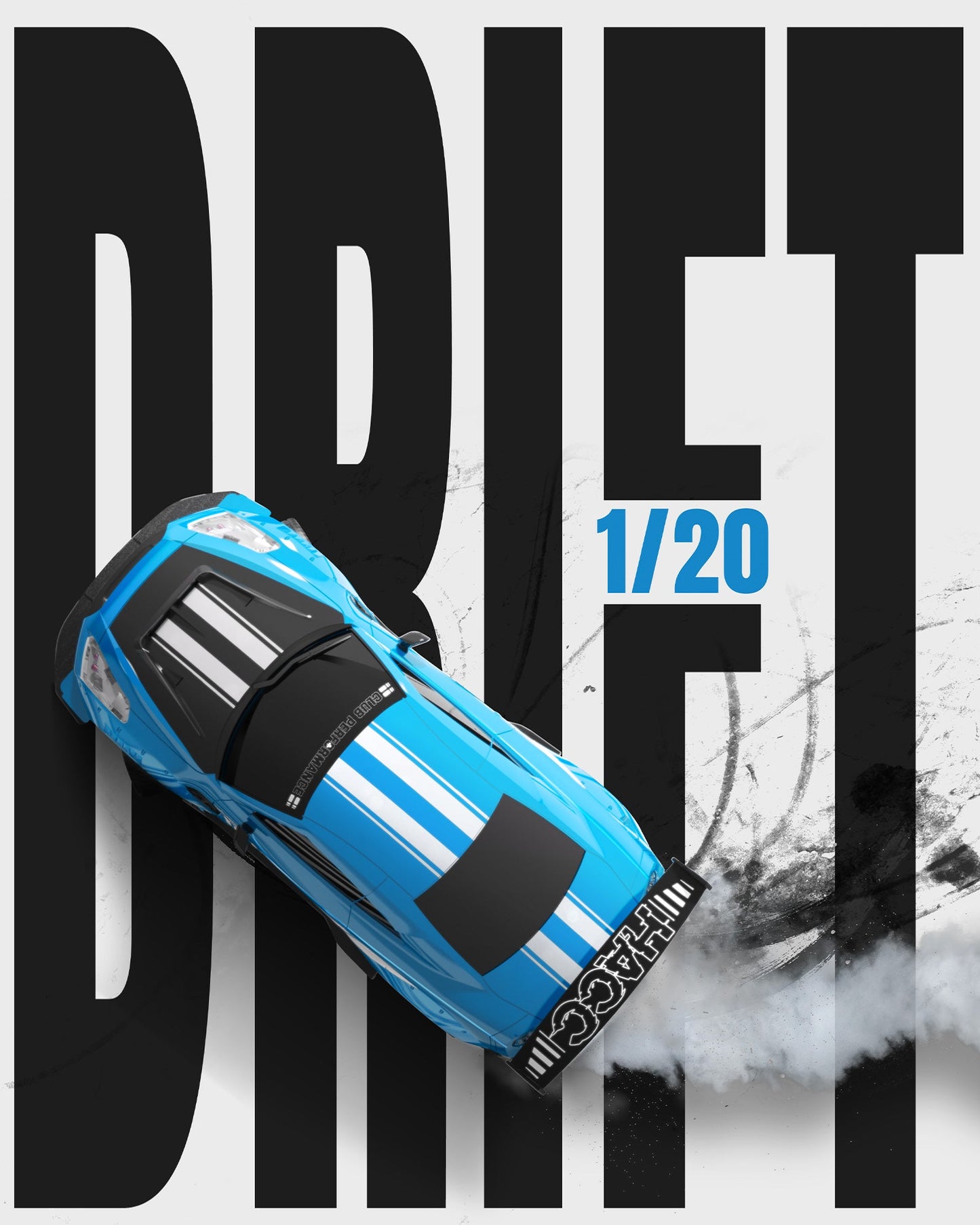 1:20 RC Drift Car 4WD, LED Light, 2 Batteries Blue