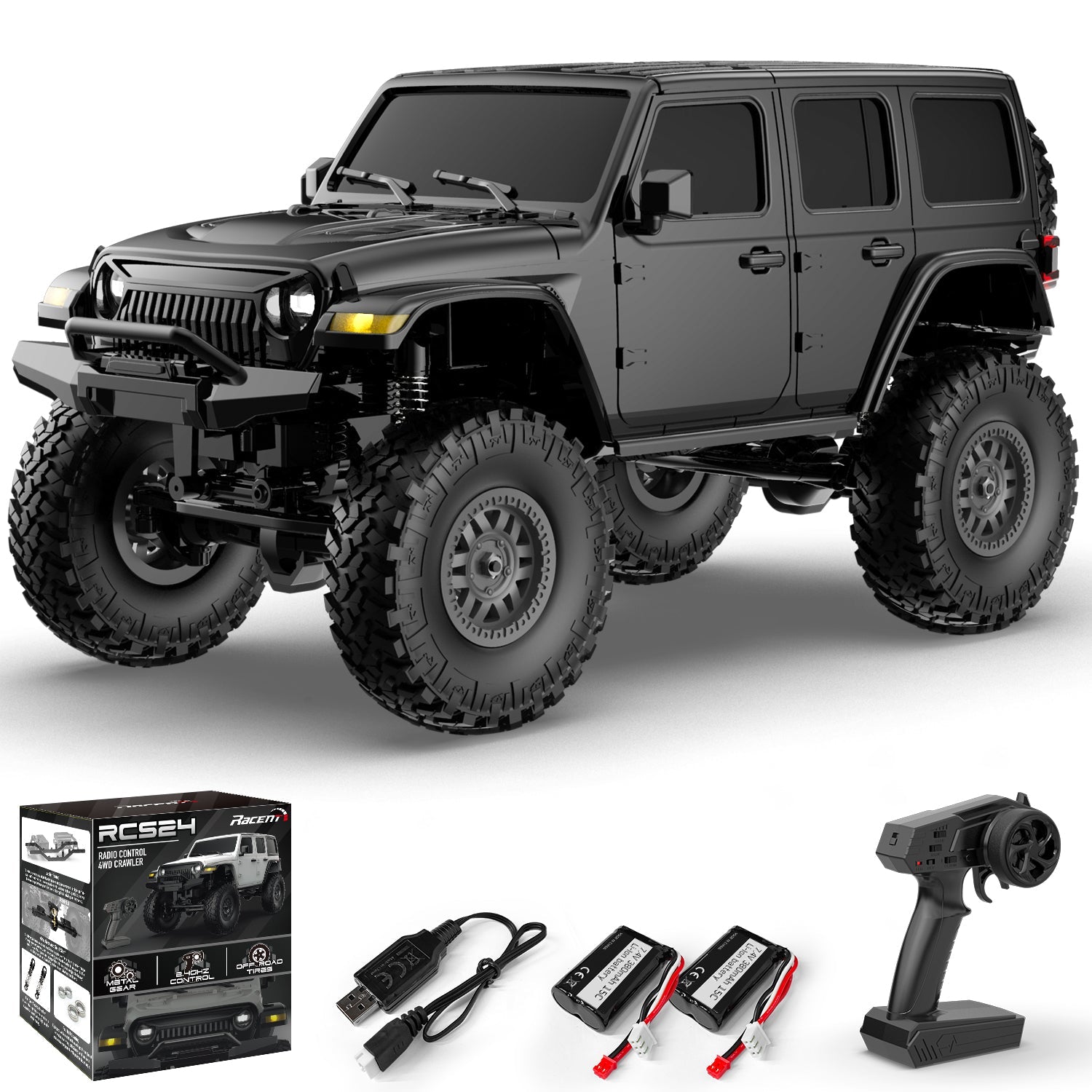 1:24 Crawler RC Monster Truck Rock Climbing with Led Light Black