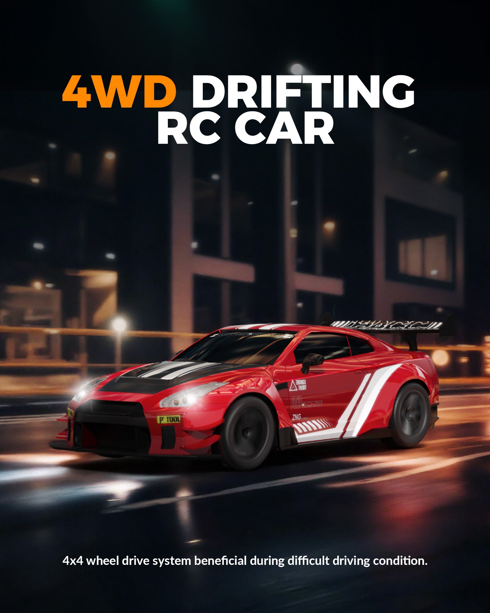 1:20 RC Drift Car 4WD, 2 Batteries, Dual Motor RED