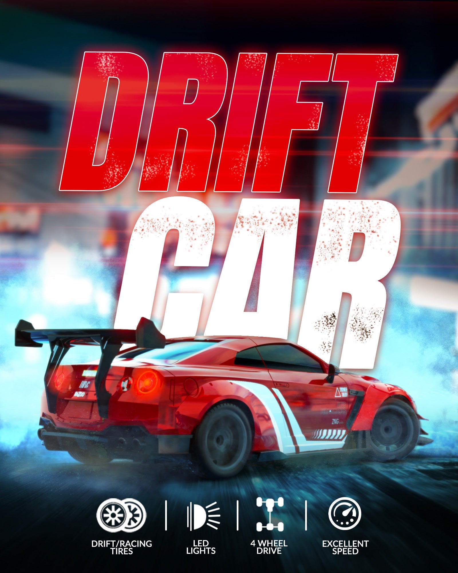 1:20 RC Drift Car 4WD, 2 Batteries, Dual Motor RED