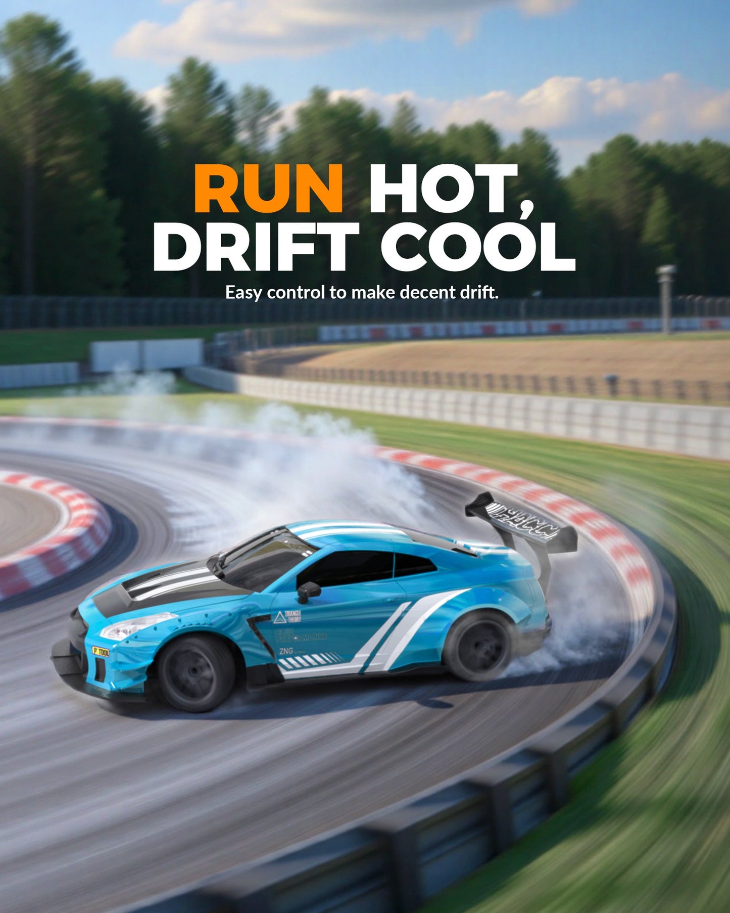 1:20 RC Drift Car 4WD, LED Light, 2 Batteries Blue