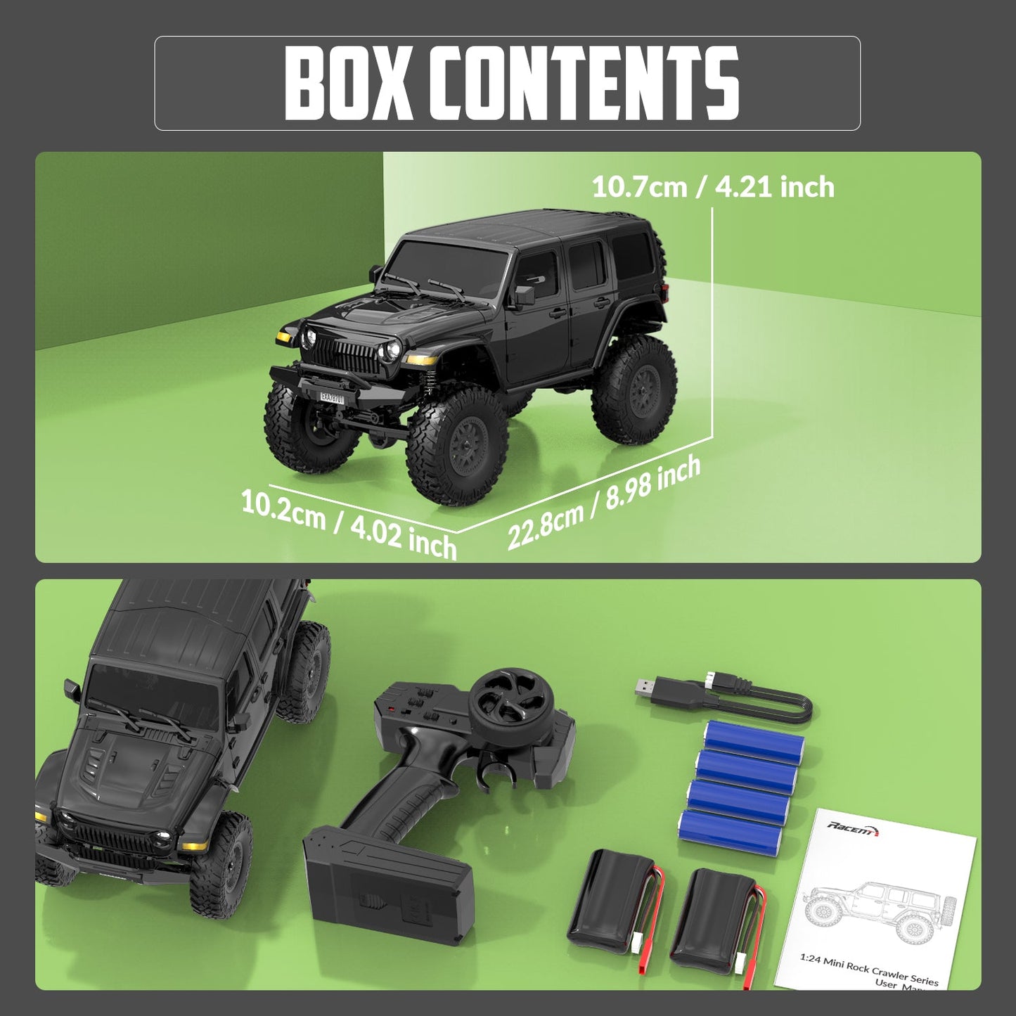 1:24 Crawler RC Monster Truck Rock Climbing with Led Light Black