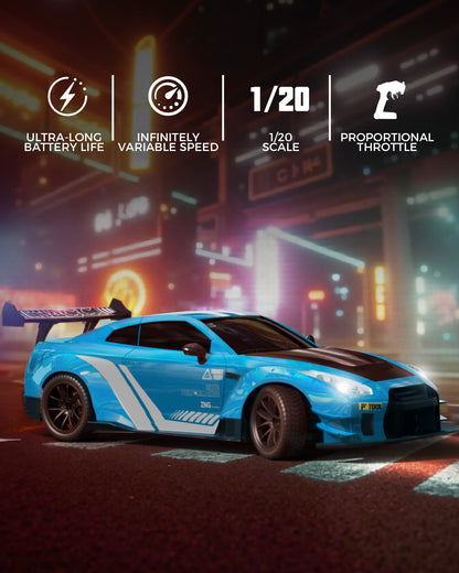 1:20 RC Drift Car 4WD, LED Light, 2 Batteries Blue
