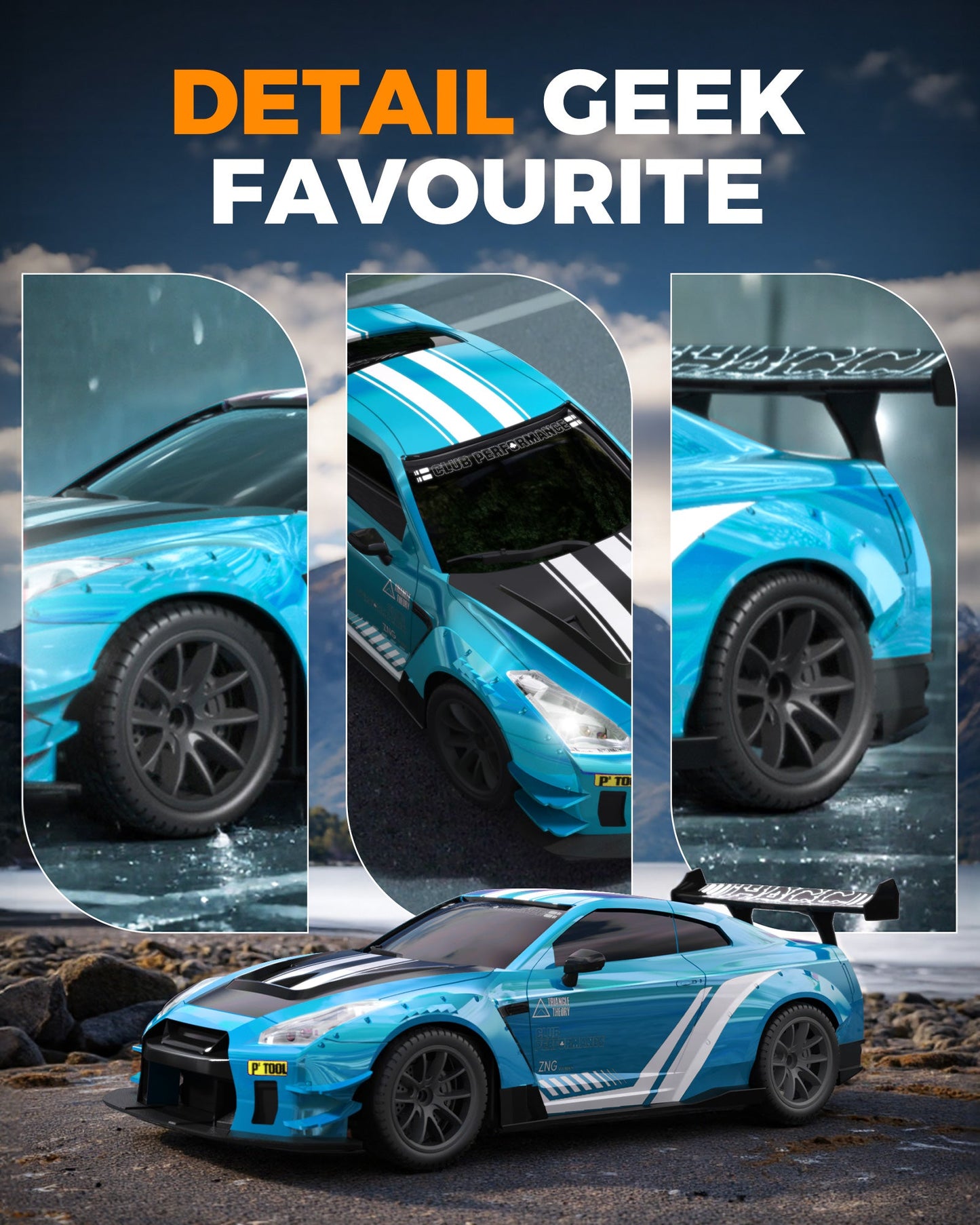 1:20 RC Drift Car 4WD, LED Light, 2 Batteries Blue
