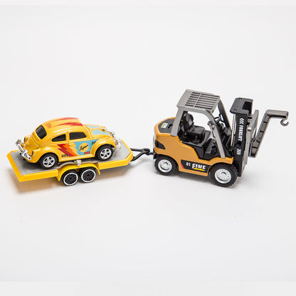 RC Forklift Remote Control Forklift with Flatbed Trailer Pullback Car 1/64 Scale 2.4G Kids Toy