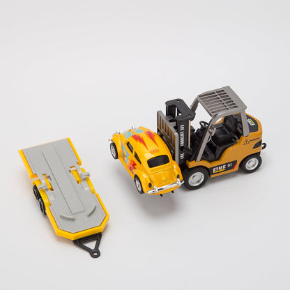 RC Forklift Remote Control Forklift with Flatbed Trailer Pullback Car 1/64 Scale 2.4G Kids Toy